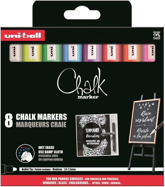 Uni Chalk Marcatore di gesso liquido - PWE-5M 8P SET ASSORTITO 18-25mm - Marcatore di gesso liquido con cancellazione a umido -
