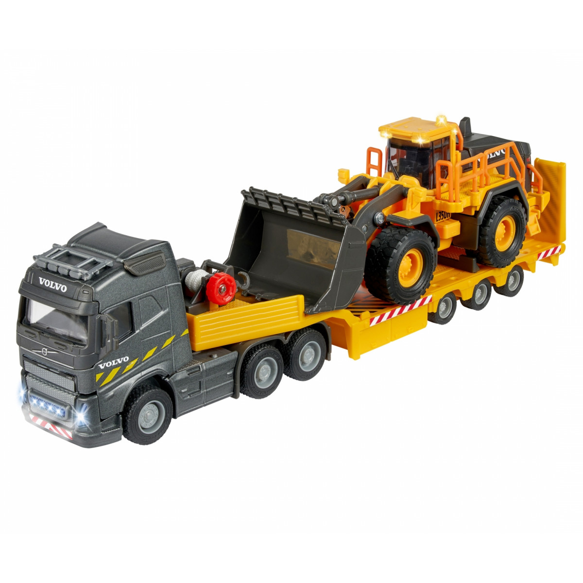 Volvo Truck FH-16 con rimorchio e pala gommata arancione grigio con luci e suoni