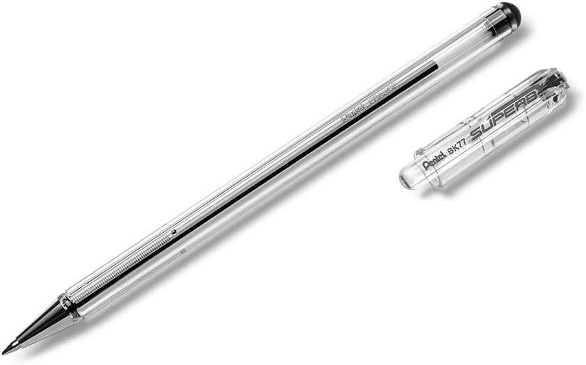 Penna roller Pentel SuperB - Punta fine 07 mm - Corsa 035 mm - Getto d'inchiostro a base olio - Colore nero