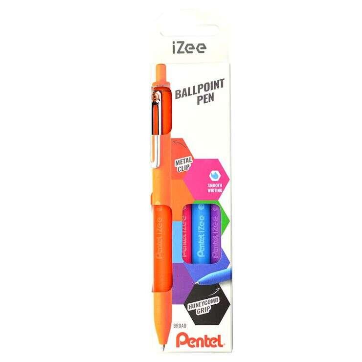 Pentel iZee Confezione da 4 penne a sfera retrattile - Punta da 07 mm - Corsa da 035 mm - Clip in metallo - Colori arancione az