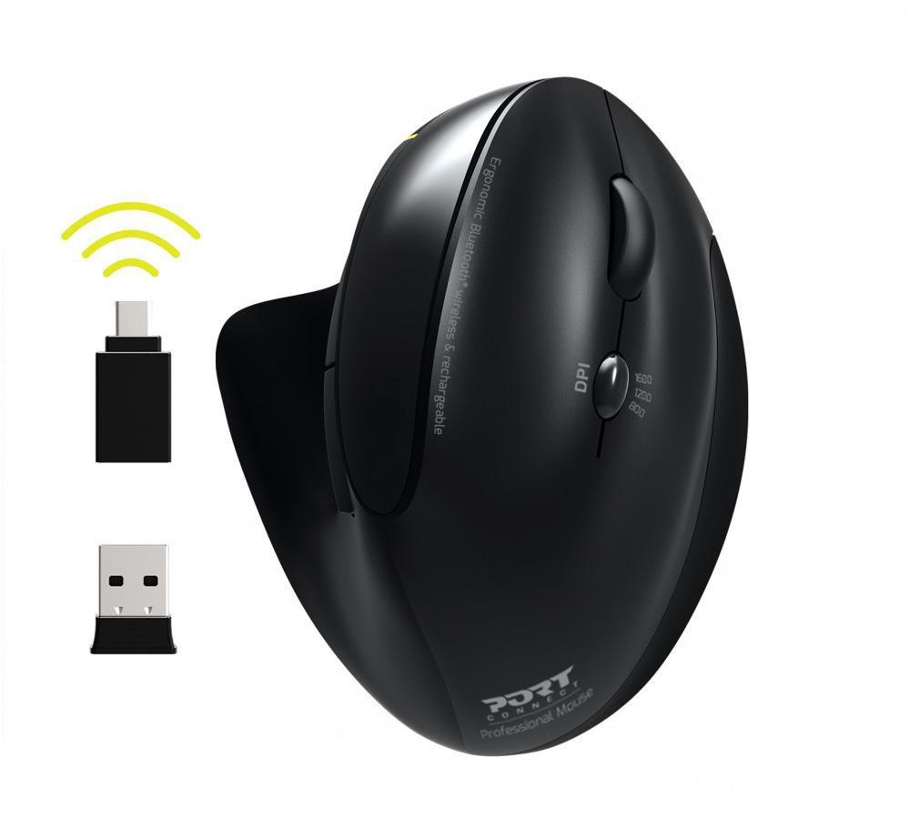 Port Designs 900706-BT mouse Mano destra RF senza fili + Bluetooth Ottico 1600 DPI (MOUSE ERGONOMIC RECHARGEABLE - BLUETOOTH RI