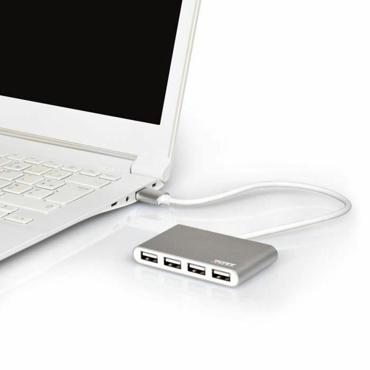 Port Designs 900120 hub di interfaccia USB 2.0 480 Mbit/s Grigio Bianco (USB HUB 4 PORTS 2.0)