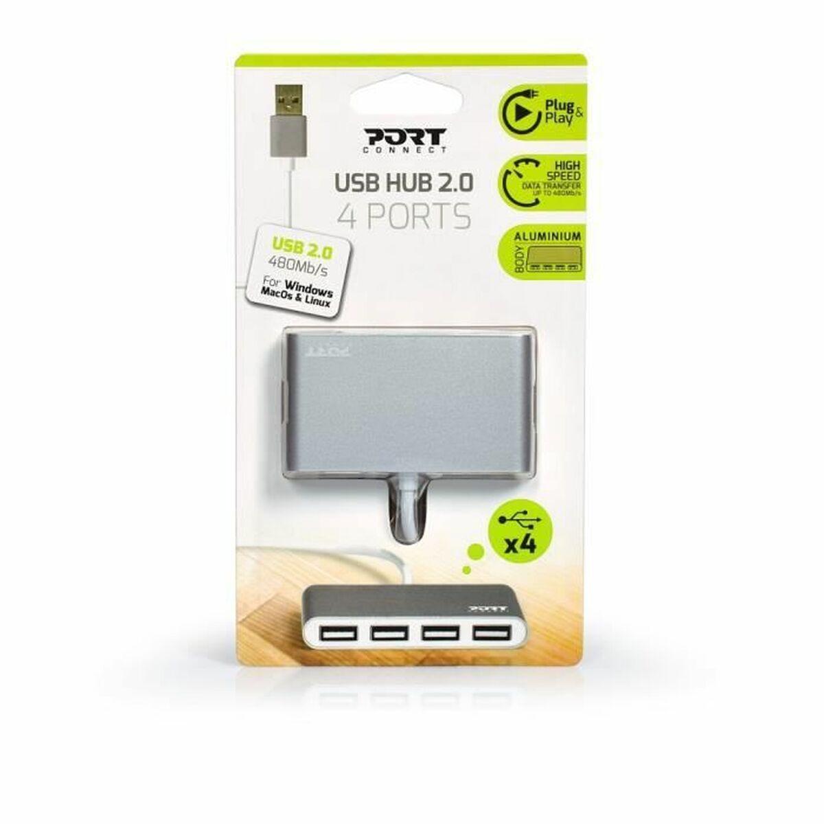 Port Designs 900120 hub di interfaccia USB 2.0 480 Mbit/s Grigio Bianco (USB HUB 4 PORTS 2.0)