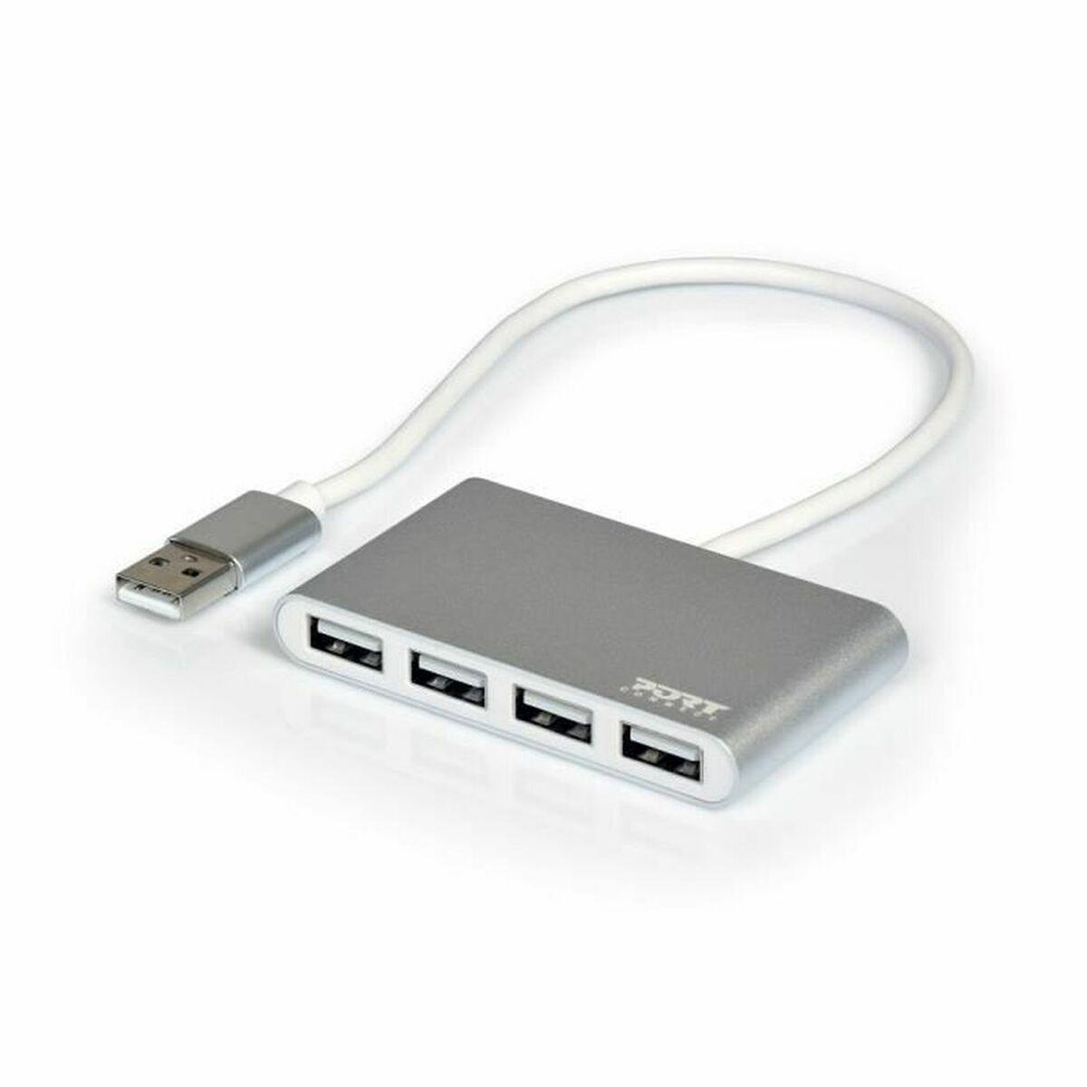 Port Designs 900120 hub di interfaccia USB 2.0 480 Mbit/s Grigio Bianco (USB HUB 4 PORTS 2.0)