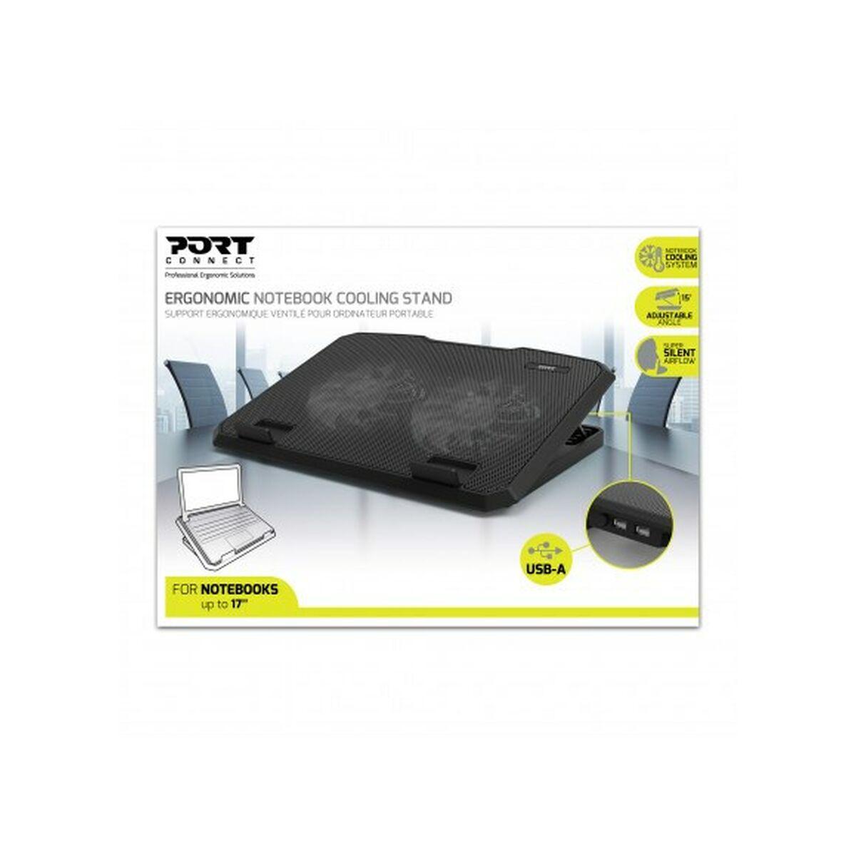 PORT DESIGNS PROFESSIONAL ERGONOMIC COOLING NOTEBOOK STAND FOR NOTEBOOKS UP TO 17P DUAL SILENT COOLING FANS USB-A