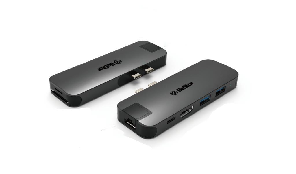 Hub USB type C per MacBook Pro con uscita HDMI 4K30Hz et 2K60HZ, USB3.0 x 2, GigaEthernet, Lecteur SD/MicroSd, 1 port USBC d al