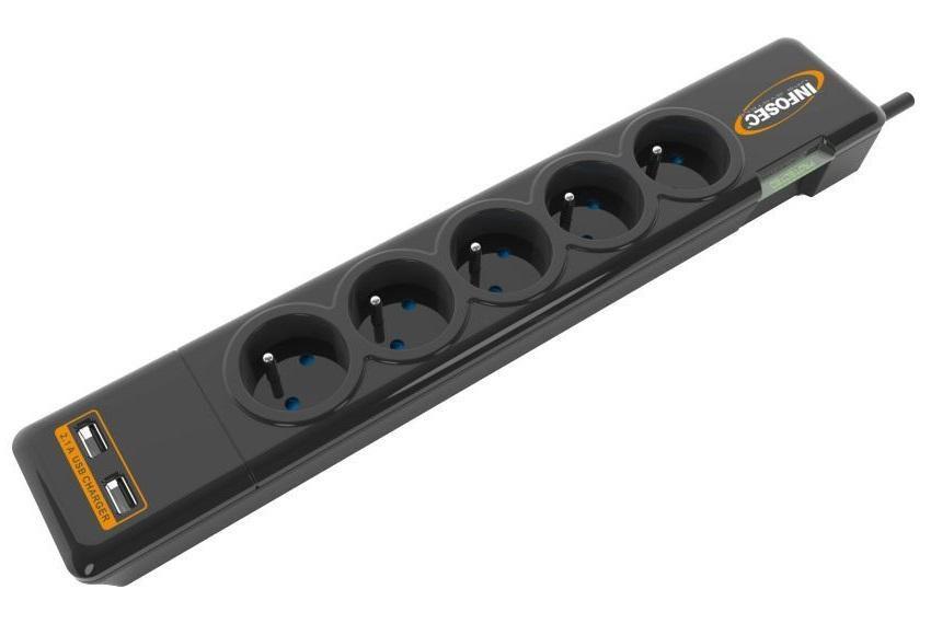 5 FRENCH SOCKETS WITH SURGE - PROTECTION - S5 - USB - Warranty: 24M