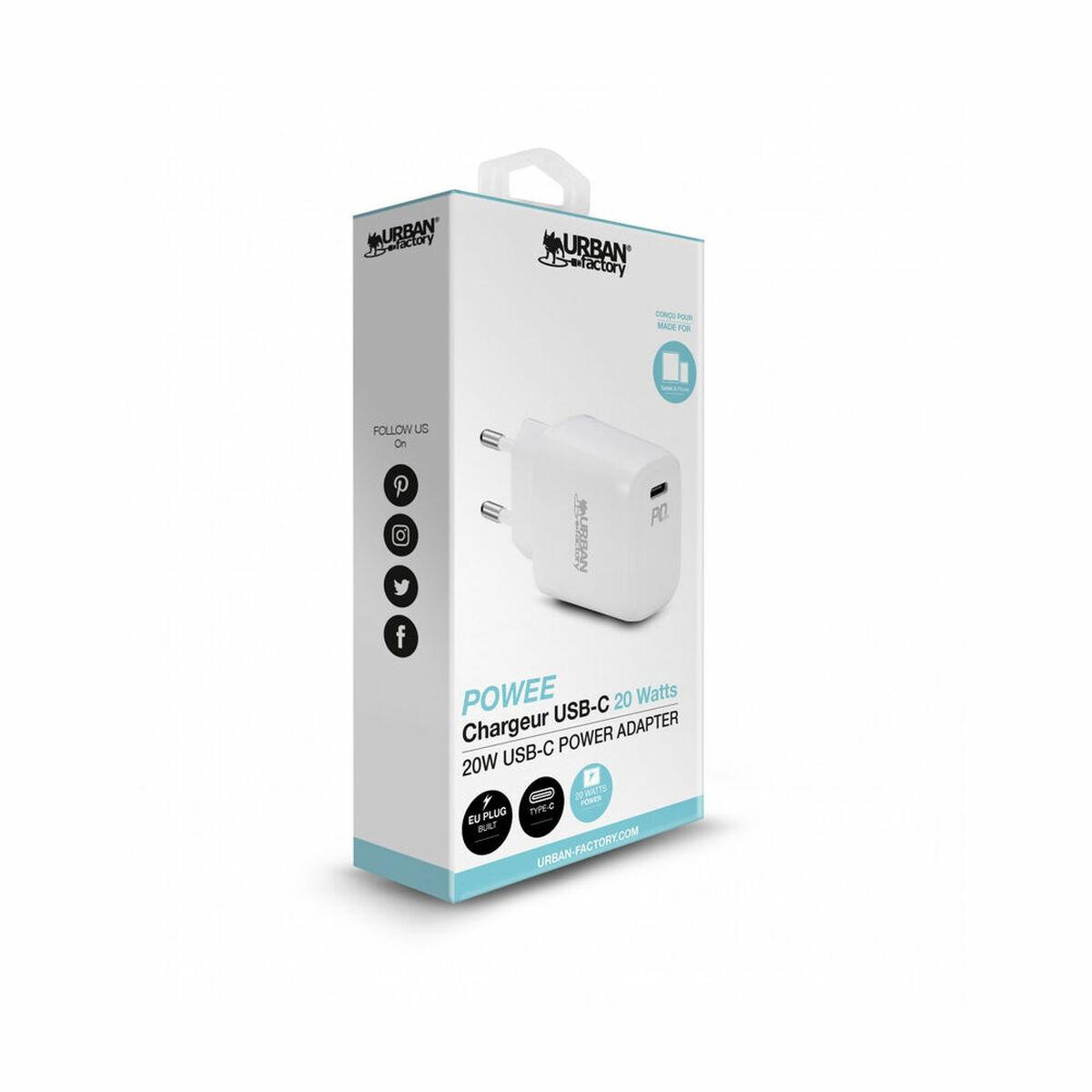 URBAN FACTORY WCD90UF - ADAPTATEUR SECTEUR - 20 WATT - 3 A - PD 3.0 (USB-C) - BLANC LAQUÉ