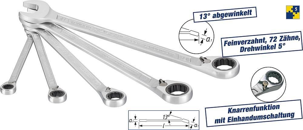 Set di pinne ad anello a cricchetto Hazet 606/5 5-PC.SW 8-19mm reversibile.
