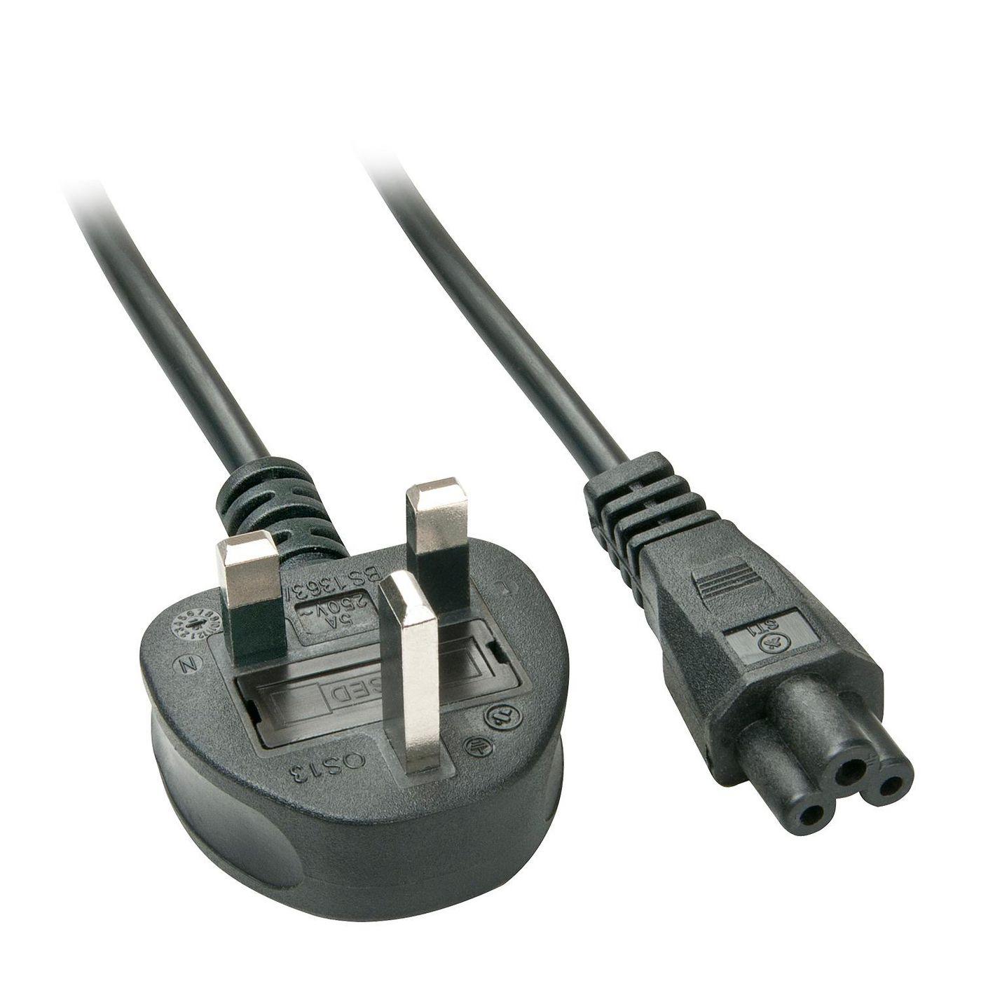 Lindy 30409 cavo di alimentazione Nero 2 m Accoppiatore C5 (2m UK 3 Pin to C5 Mains - Cable lead free - Warranty 120M)