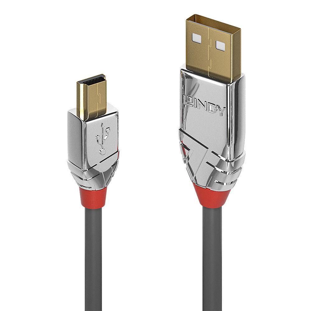 Lindy 36634 cavo USB 5 m USB 2.0 USB A Mini-USB B Grigio (5M Usb 2.0 Type A To Mini-B - Cable Cromo Line - Warranty 120M)