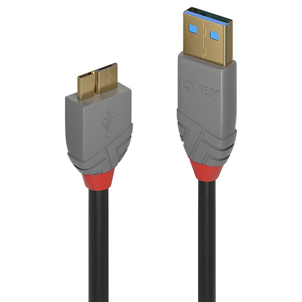 Lindy 36768 cavo USB 3 m USB 3.2 Gen 1 3.1 Gen 1 USB A Micro-USB B Nero (3M Usb 3.2 Type A To Micro-B - Cable Anthra Line - War