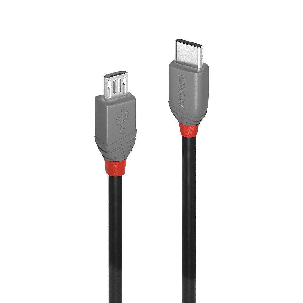 Lindy 36891 cavo USB 1 m USB 2.0 USB C Micro-USB B Nero Grigio (1M Usb 2.0 Type C To Micro-B - Cable Anthra Line - Warranty 120