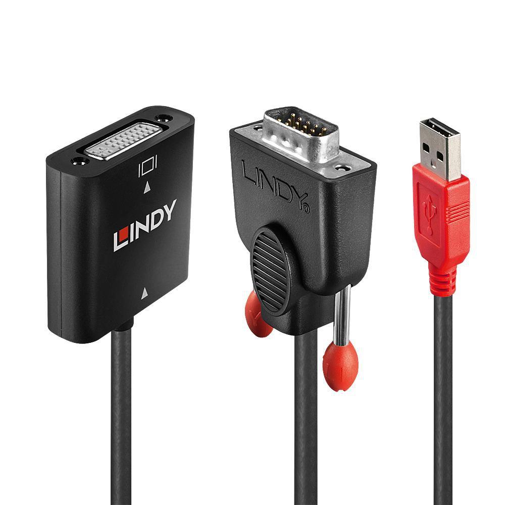 ADATTATORE LINDY DVI-D TO VGA F/M Supporta risoluzioni fino a 1920x120060Hz Alimentato dal bus USB NERO 38184