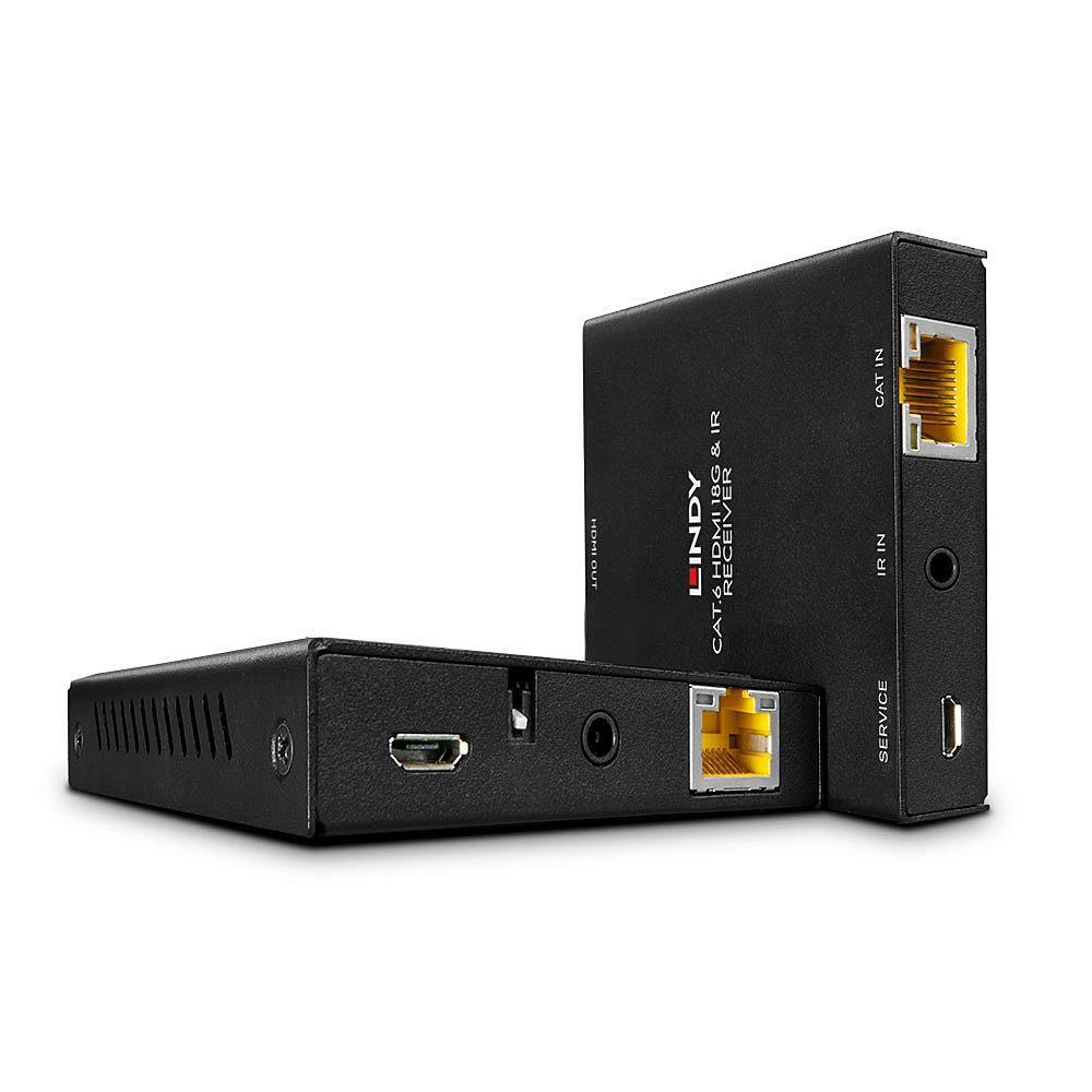 Lindy 38205 moltiplicatore AV Trasmettitore e ricevitore AV Nero (50m Cat.6 HDMI 4K60 & IR - Extender with PoC & Loop Out - War