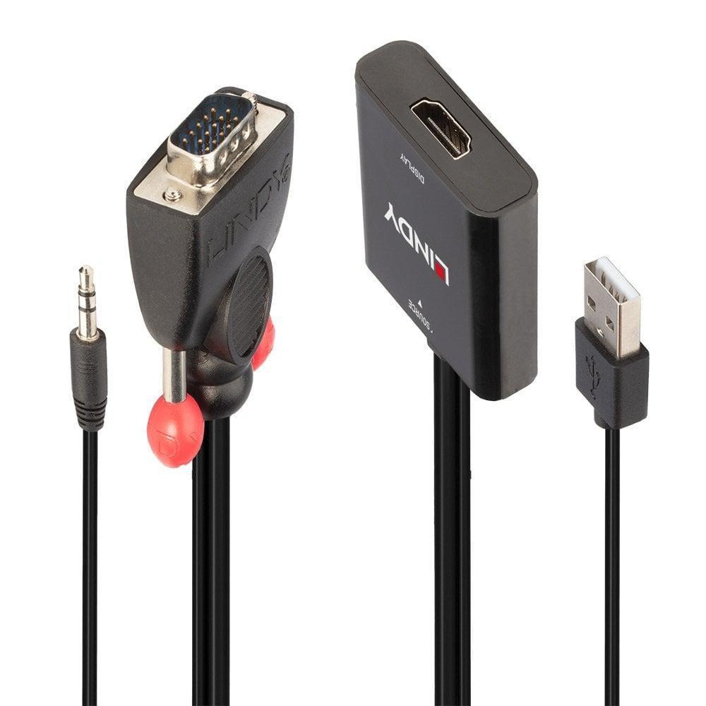 Lindy 38284 cavo e adattatore video VGA D-Sub 3.5mm HDMI USB Nero (VGA & Audio to HDMI - Converter - Warranty 24M)