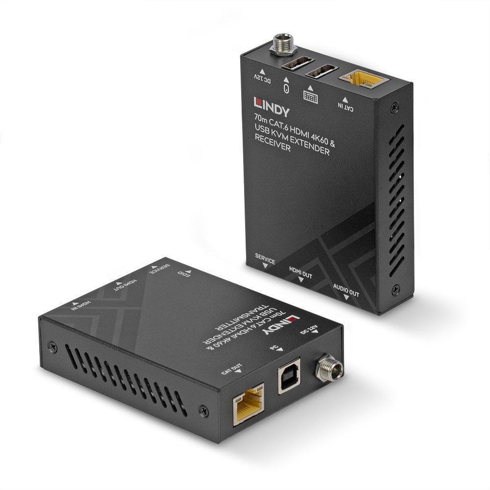 Lindy 39383 estensore KVM Trasmettitore e ricevitore (70m Cat.6 HDMI 4K60 USB & - Audio KVM Extender)