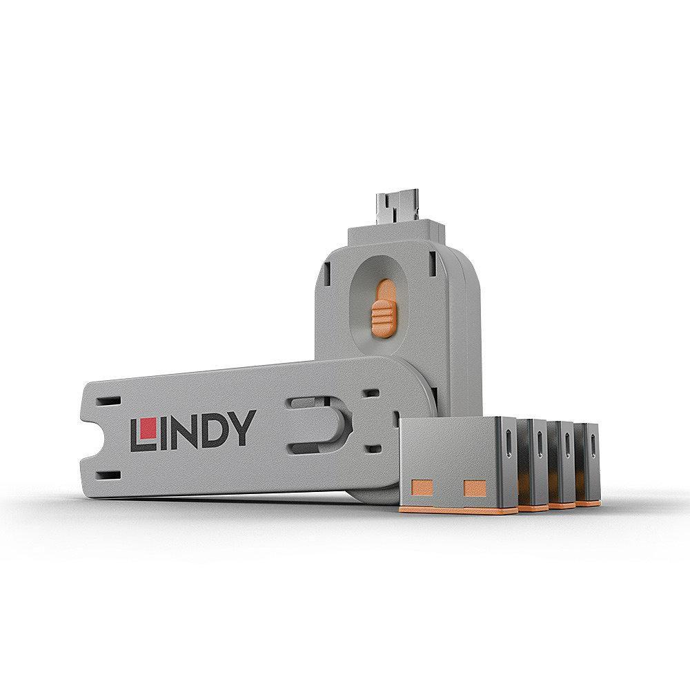 Lindy 40453 clip sicura Bloccaporte chiave USB tipo A Arancione Acrilonitrile butadiene stirene (ABS) 5 pz