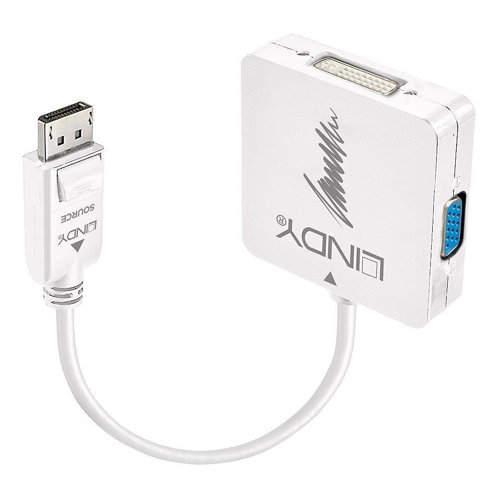 Lindy 41028 cavo e adattatore video DisplayPort DVI-D VGA D-Sub HDMI Nero (DisplayPort 1.2 to HDMI VGA & DVI-D Adapter Conver