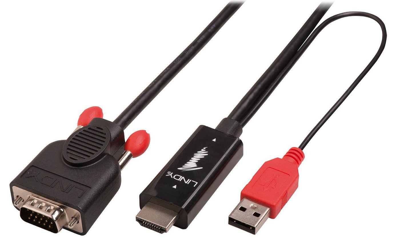 Lindy 41455 cavo e adattatore video 1 m HDMI USB VGA (D-Sub) Nero