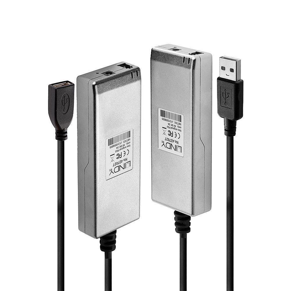 Lindy 42702 moltiplicatore di rete Ricevitore e trasmettitore di rete Grigio (Usb 2.0 Mm Fibre Optic - Extender 200M - Warranty
