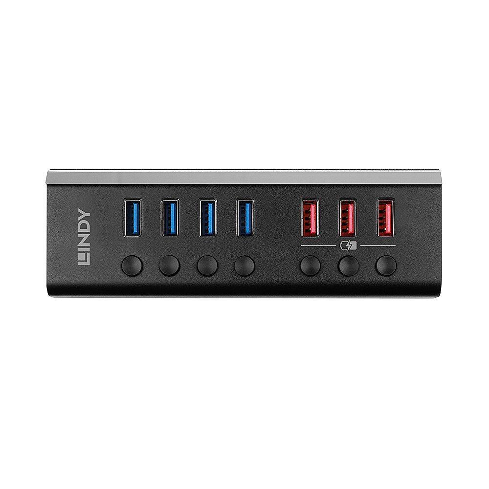 Lindy 43371 hub di interfaccia USB 3.2 Gen 1 3.1 Gen 1 Type-B 5000 Mbit/s Nero (4 PORT USB 3.0 HUB WITH 3 QUICK CHA)