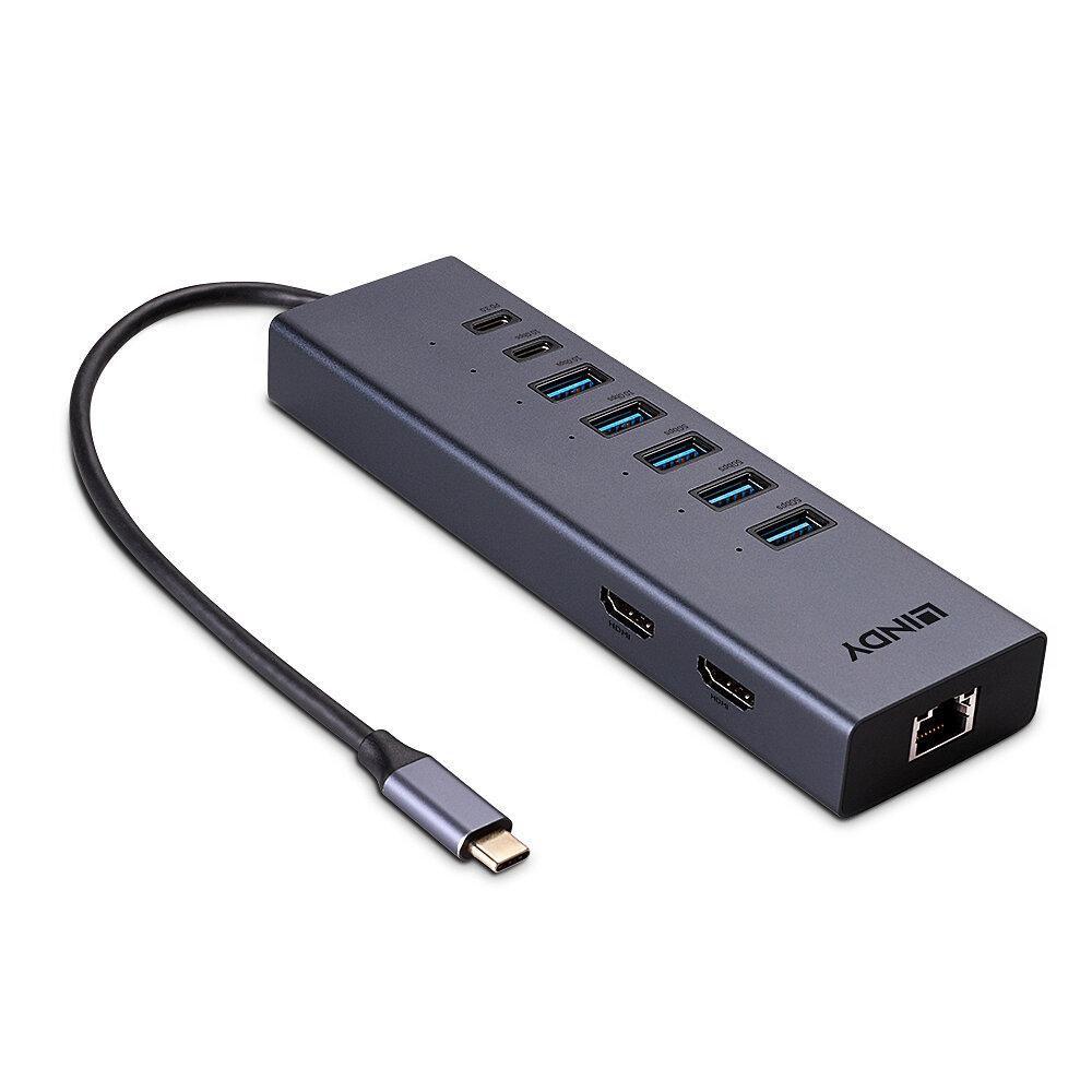 Lindy 43373 replicatore di porte e docking station per laptop Cablato USB 3.2 Gen 2 3.1 Gen 2 Type-C Grigio (USB-C LAPTOP MINI