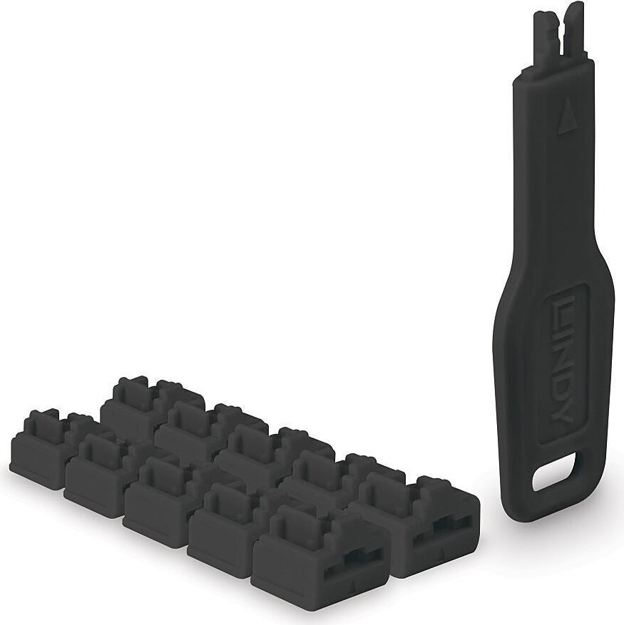 Lindy 47891 clip sicura Bloccaporte chiave RJ-45 Nero Acrilonitrile butadiene stirene (ABS) 10 pz