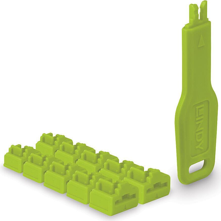 Lindy 47894 clip sicura Bloccaporte chiave RJ-45 Verde Acrilonitrile butadiene stirene (ABS) 10 pz