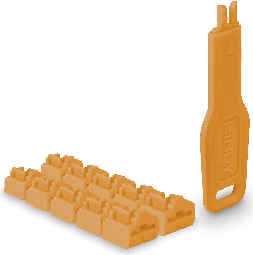 Lindy 47897 clip sicura Bloccaporte chiave RJ-45 Arancione Acrilonitrile butadiene stirene (ABS) 10 pz