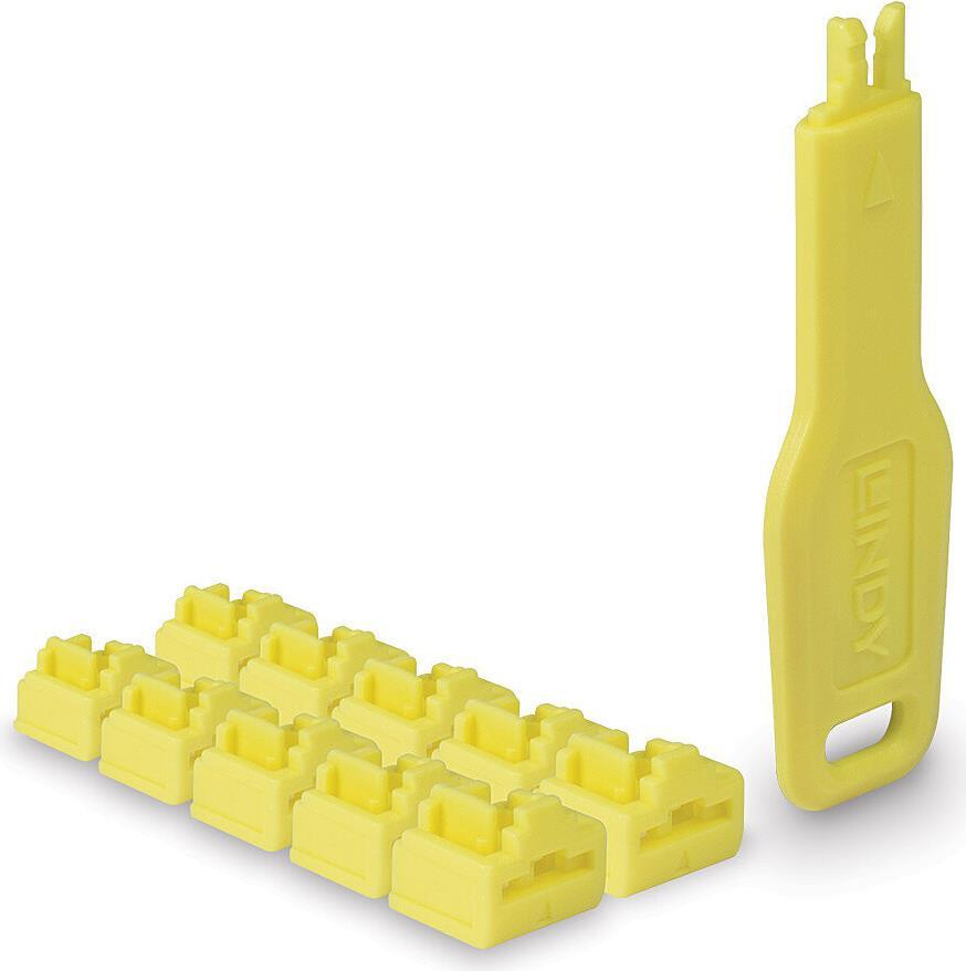 Lindy 47900 clip sicura Bloccaporte chiave RJ-45 Giallo Acrilonitrile butadiene stirene (ABS) 10 pz