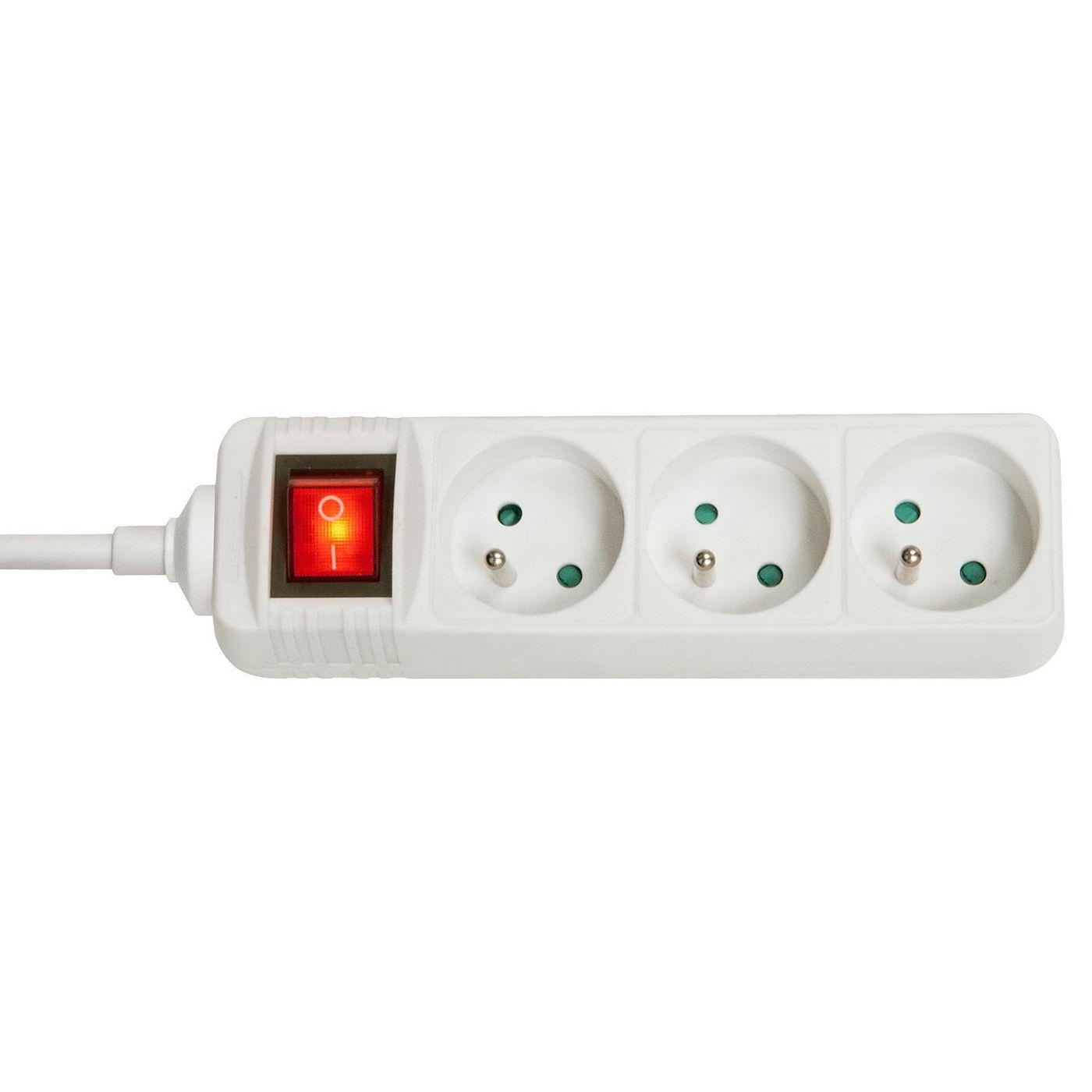 Lindy 73124 prolunghe e multiple 3 presae AC Interno Bianco (3-Way French Schuko Mains - Power Extension with Switch - White -