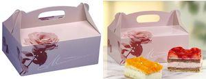 Papstar Pastry Box con una maniglia, 200 x 130 x 90 mm fatta di cartone, spessore del materiale: 350 g/mq, colore: rosé - 1 pe