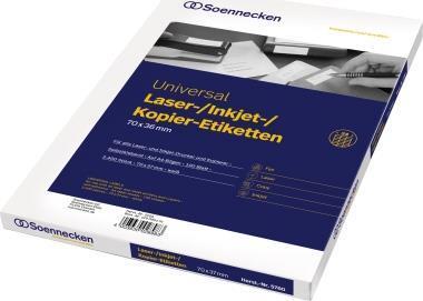 Etichette universali Soennecken 70x37mm 2400 pezzi/conf. - Bianco - Rettangolo - Permanente - Carta - Laser/Inkjet - 70 mm (576