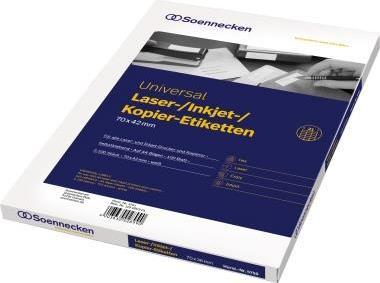 Etichette universali Soennecken 70x42mm 2100 pezzi/confezione. - Bianco - Rettangolo - Permanente - Carta - Laser/Inkjet - 70 m