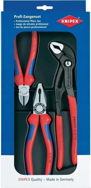 Pacchetto bestseller KNIPEX 3 pezzi: pinza universale, tronchese laterale, Cobra