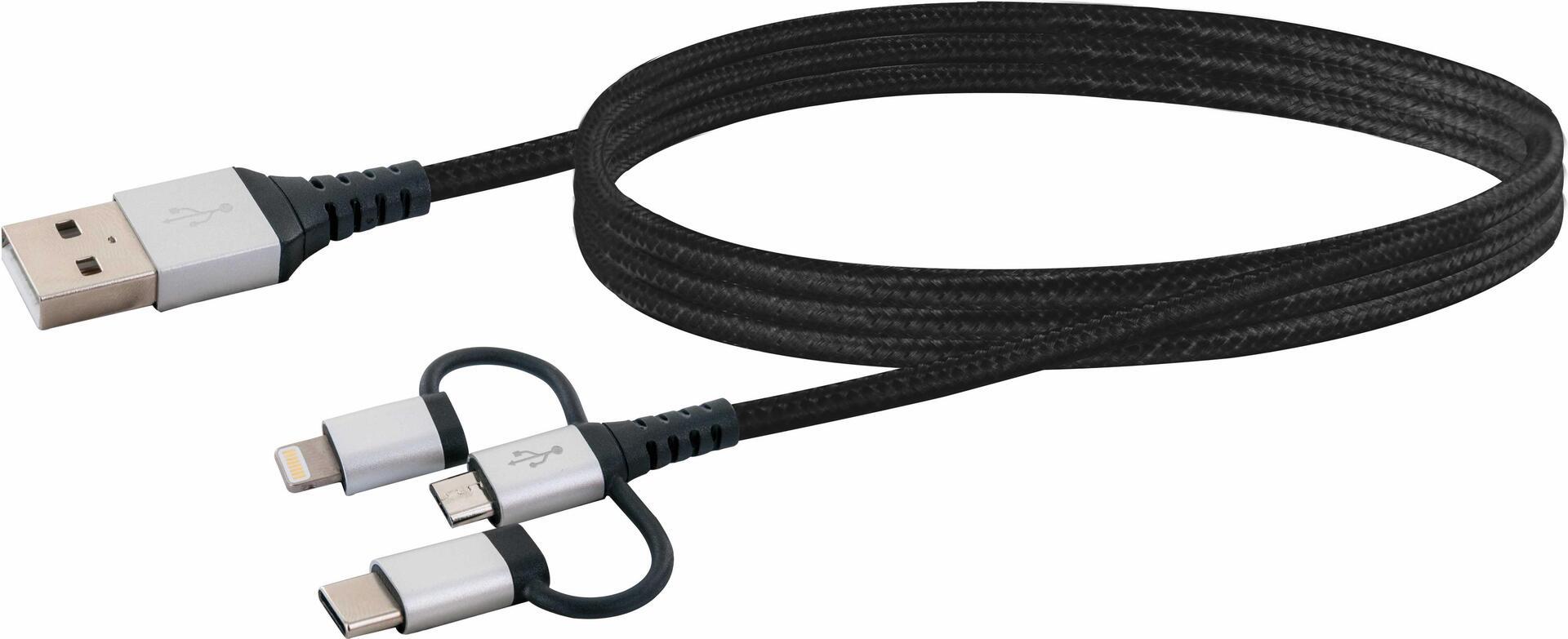 Cavo di ricarica USB 2.0 A 3 in 1 1,5 m nero/argento