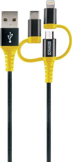 Cavo di ricarica USB 2.0 A 3 in 1 1,2 m nero/giallo