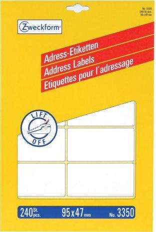 Avery Zweckform - Etichette per indirizzi permanenti - bianco - 95 x 47 mm - 240 etichetta(e) (20 fogli x 12) (3350)