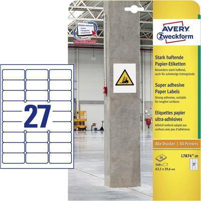 Etichette universali AVERY Nutzform L7874-20 635 x 296 mm bianco