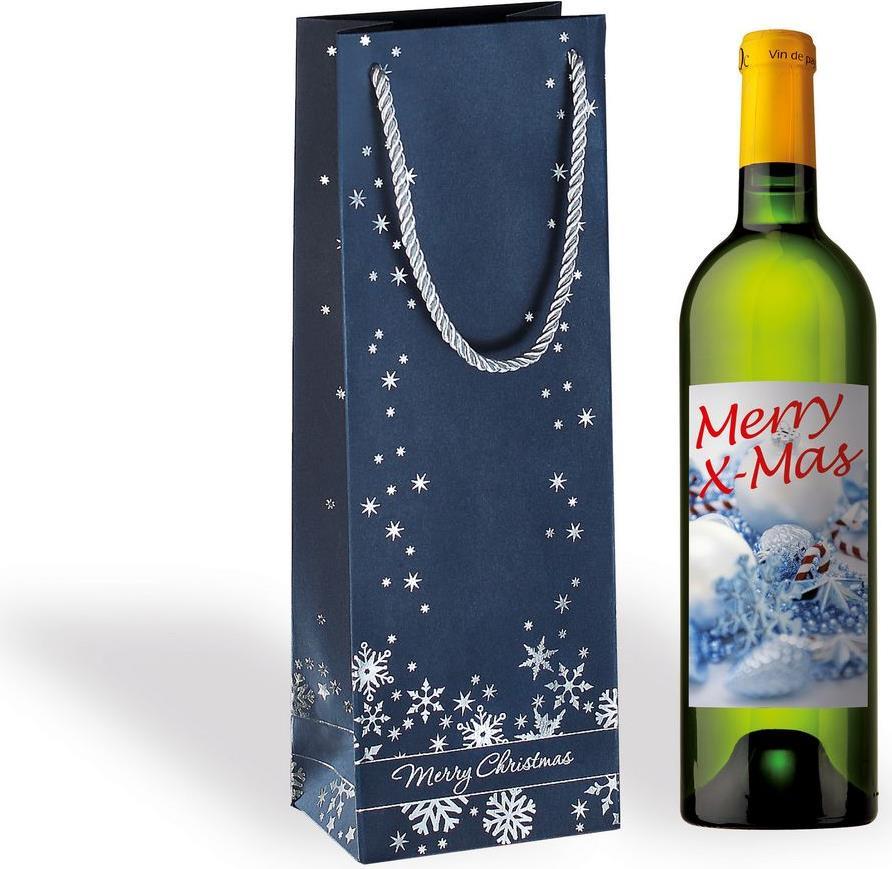 Sigel Bottle Bottle Bottle "Silver Snowflakes" sacca regalo fatta di Noble Box, 230 g/mq, - 3 pezzi (GT112)