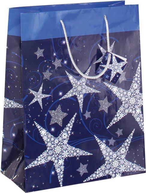 Sigel Borsa regalo di Natale "Shining Stars" Borsa regalo con vernice lucida e gancio regalo, - 5 pezzi (GT025)