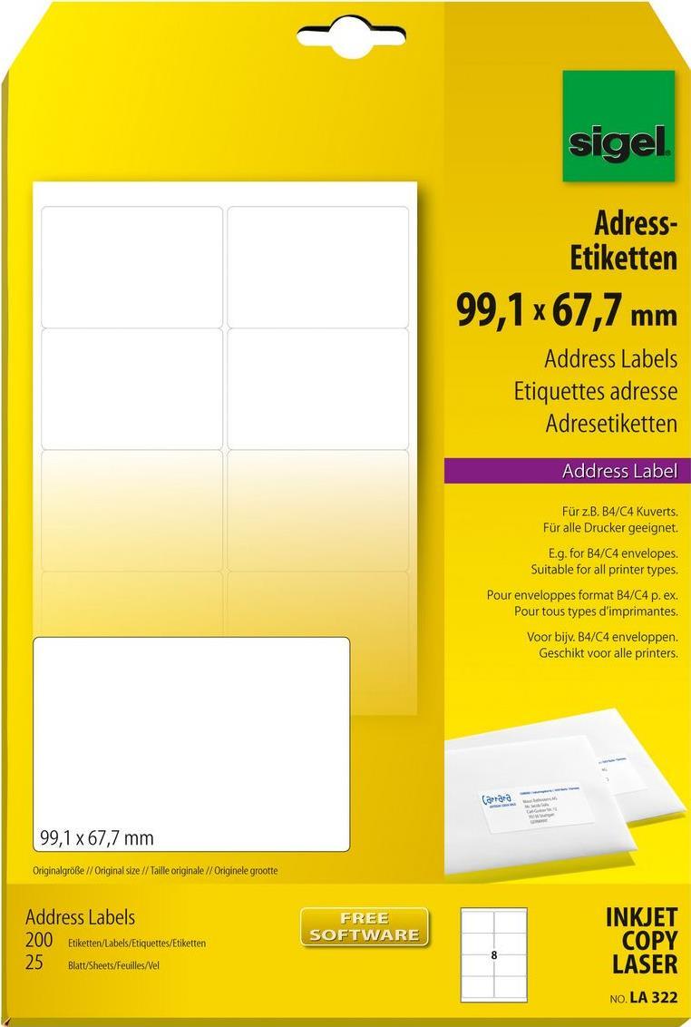 Etichette porta indirizzi SIGEL LA322 991 x 677 mm bianche