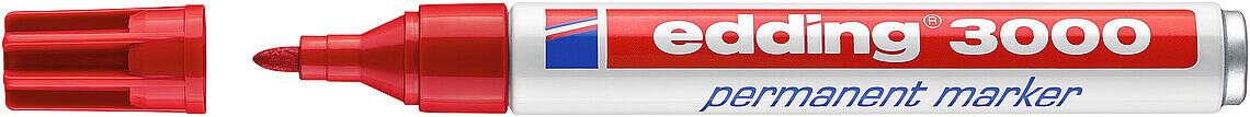 EDDING 3000 MARKER permanente - Punta tonda da 1.5 mm - corsa tra 1.5 e 3 mm - ricaricabile - asciugatura rapida - colore rosso