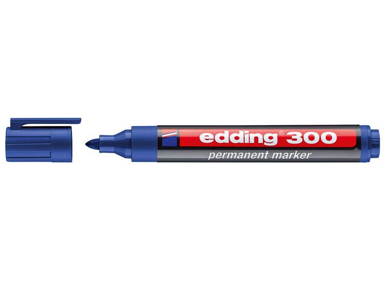 Pennarello Indelebile Edding 300 - Punta Tonda - Tratto compreso tra 1.5 e 3 mm. - Inchiostro quasi inodore - Cappuccio con cli