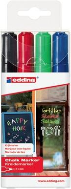 edding 4095 Chalk Marker Bullet Tip 2-3mm Line Assorted Colours Pack 4