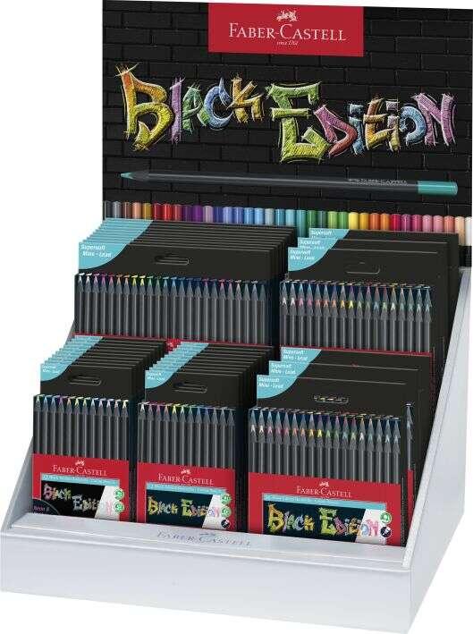 Faber-Castell Espositore Black Edition con 36 astucci colorati assortiti - Mina super morbida - Legno nero - Ideale per disegna