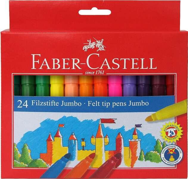 Faber-Castell Confezione Jumbo da 24 Pennarelli a Punta Spessa - Inchiostro Lavabile a Base d'Acqua - Colori Assortiti