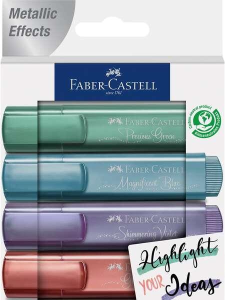 Faber-Castell Textliner 46 Metallic Confezione da 4 pennarelli fluorescenti - Punta a scalpello - Linea tra 1 mm e 5 mm - Inchi