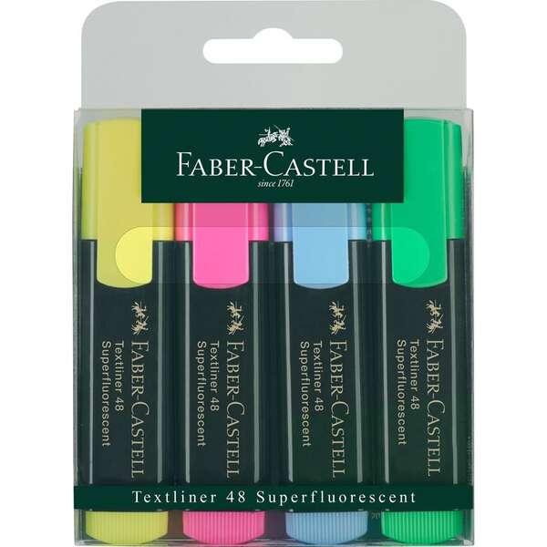 Faber-castell confezione da 4 pennarelli fluorescenti Textliner 48 - punta morbida - misura 12 mm e 5 mm - INCERATURA A BASSA -